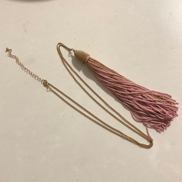 COLORFUL Tassel Necklaces pink and gold color 15” chain, 6” tassel - Picture 1 of 5